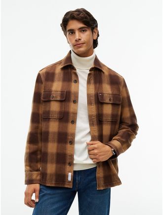 Tommy Hilfiger Mens Relaxed Fit Check Flannel Shirt Jacket - Legacy Brown - XXL