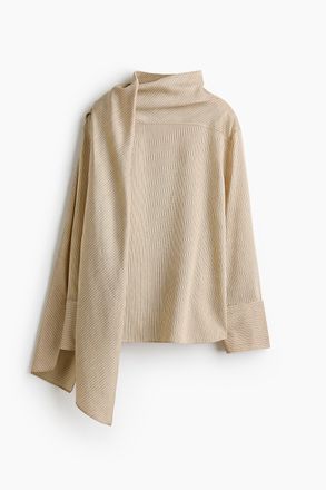 H&M Bluse aus Leinenmischgewebe mit Schalkragen - Beige/Gestreift