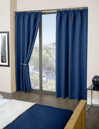Emma Barclay Cali Pencil Pleat - Woven Thermal Blackout Pencil Pleat Curtains in Navy - Width 66 x Drop 84 (168 x 213cm) - Single for Door - Emma Barclay | TJ H