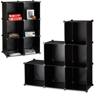 Relaxdays 2x Scaffale a Gradini 6 scomparti, Libreria Sistema a Incastro, Armadio, Mobile Divisorio, Aperto, Nero