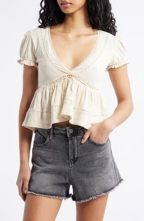 BDG Rio Lace Trim Babydoll Top in Cream at Nordstrom Rack, Size Large
