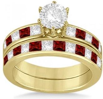 Allurez Channel Garnet & Diamond Bridal Set 18k Yellow Gold (1.30ct)