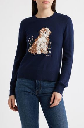 Barbour Alder Intarsia Cotton & Cashmere Sweater in Navy at Nordstrom, Size 10