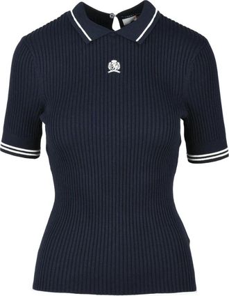 Tommy Hilfiger Geribbelde gebreide T-shirt - Dames - Polos - Blauw - L - Katoen - Tops