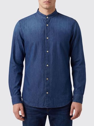 Boglioli Camicia in denim di cotone a maniche lunghe con collo coreano