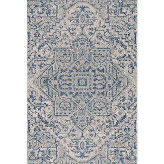 Jonathan Y Designs Estrella Bohemian Medallion Textured Weave Indoor/Outdoor Area Rug in Navy/gray at Nordstrom, Size 4Ft 0In X 6Ft 0In