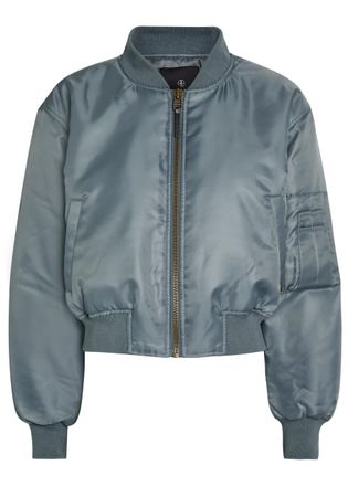 Anine Bing Leon Padded Satin-twill Cropped Bomber Jacket - Dark Grey - S (UK8-10 / S)