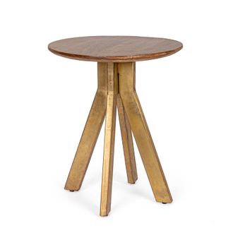 Decorspace Tavolino sherman Gambe In Acciaio E Piano In Legno Di Mango Per Interni -&oslash; 60 Cm