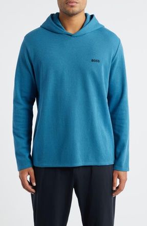 BOSS Waffle Knit Hooded Lounge T-Shirt in Open Blue at Nordstrom, Size Xx-Large