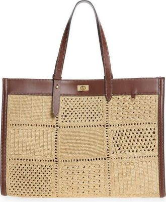Anya Hindmarch Mortimer Patchwork Crochet Raffia Tote in Natural at Nordstrom