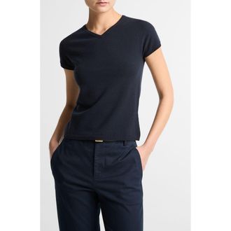 Vince Short Sleeve Wool Blend Sweater in Eclipse at Nordstrom, Size Xx-Small