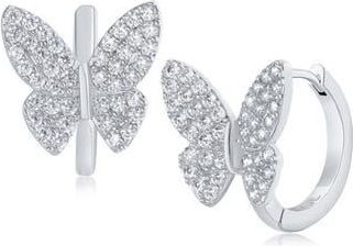 Kenneth Jay Lane Cubic Zirconia Pav&eacute; Butterfly Huggie Hoop Earrings in Clear/silver at Nordstrom Rack