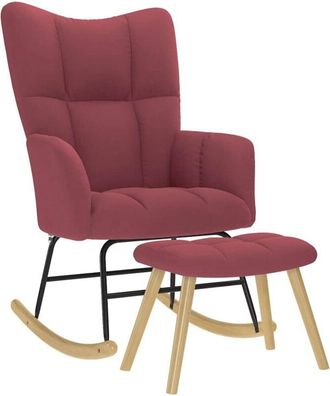 vidaXL Sill&oacute;n Mecedora Con Taburete Tela Rojo Tinto Vidaxl