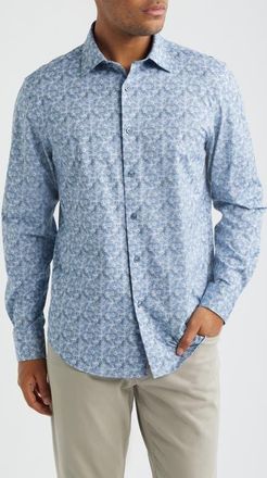 Bugatchi Jimmy OoohCotton Floral Button-Up Shirt in Steel at Nordstrom, Size Xxx-Large