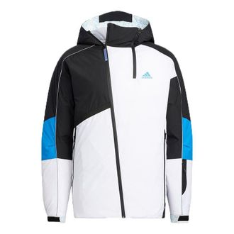 adidas Winter Down Jkt Colorblock Splicing Sports hooded With Down Feather Jacket White HC0280