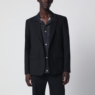 sacai Black single-breasted jacket with denim insert