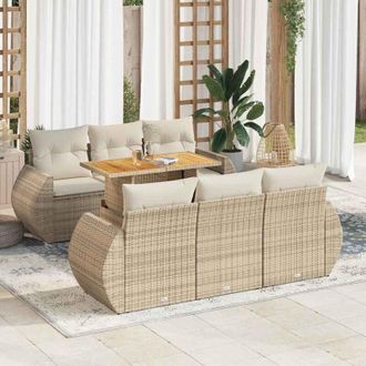 vidaXL Vidaxl - Set Sof&aacute;s De Jard&iacute;n 7 Piezas Y Cojines Rat&aacute;n Sint&eacute;tico Beige