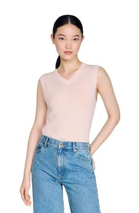 Sandro Embroidered short wool cashmere vest in Light Pink at Nordstrom, Size X-Large