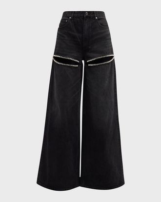 Area High-Rise Crystal Slit Wide-Leg Jeans