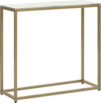 Beliani Beliani - Consola De Vidrio Templado Blanco Dorado 80 X 30 Cm Base De Metal Dorris