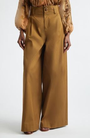 Zimmermann Luna Drill Tailored Trousers in Dark Khaki at Nordstrom, Size 2