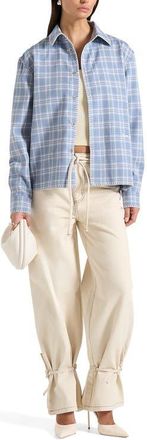 Mani&egrave;re De Voir Blake Unisex Whipstitch Check Shirt in Blue at Nordstrom, Size Xx-Small
