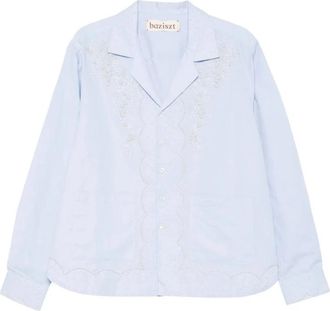 Baziszt Eyelet Detail Shirt - Heren - Casual Overhemden - Blauw - XL - Katoen - Overhemden