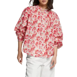 & Other Stories Tulip Print Cotton Top in White Red/pink Flower Luma at Nordstrom, Size 10