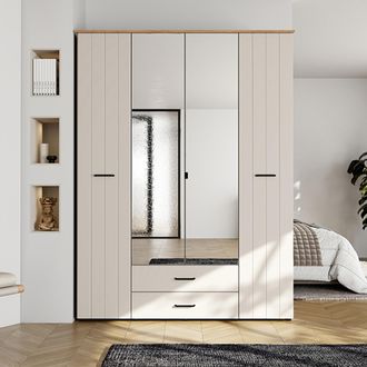 Dmora Guardarropa Grande Pokhar, Armario Dormitorio 2 Cajones, 8 Estantes, Barra Para Colgar, 157x208h Cm Blanco Crema