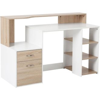 HOMCOM Homcom - Mesa De Ordenador Pc 137x55x92 Cm Escritorio Con Estanter&iacute;a De 3 Estantes 2 Cajones Y Soporte Para Impresora Para Oficina Estudio Despacho
