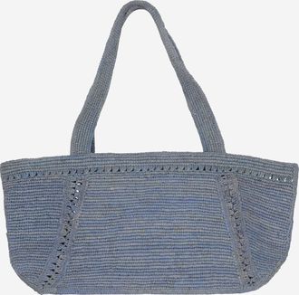 Patou Womens Large Raffia Bag With Logo Navy Shoulder