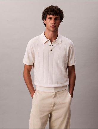 Calvin Klein Mens Wool Cotton Classic Polo Sweater - White - 2XL