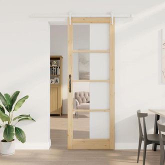 vidaXL Puerta Deslizante Manual Marr&oacute;n 83 X 232 Cm Madera Y Metal Vidaxl