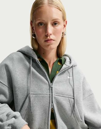 Nike felpa con cappuccio oversize corta con zip integrale grigia-Grigio
