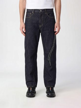 Undercover Straight Fit Stretch Denim Jeans with Slogan Print and Mid-Rise Waist