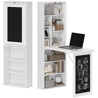 HOMCOM Homcom - Scrivania Moderna Pieghevole Con Libreria E Lavagna 98x51x153 Cm Bianco