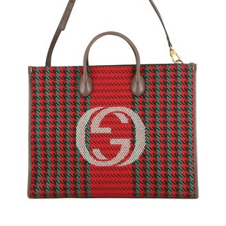 Gucci Tweedehands Interlocking G Tweed Houndstooth Stripe Schoudertas