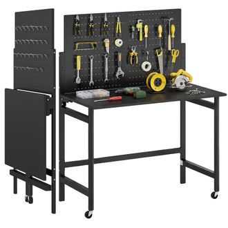 OEM Banco De Trabajo Plegable, Con Movilidad Integrada, Color Negro, 115 X 62 X 143,5 Cm