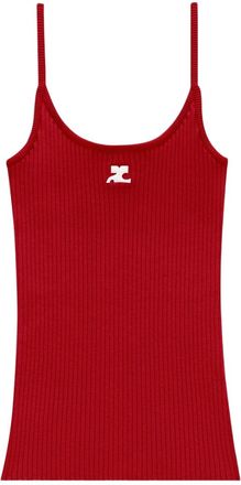 Courr&egrave;ges Slim Fit Ribbed Knit Tank Top with Scoop Neckline