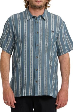 Billabong Sundays Stripe Jacquard Short Sleeve Cotton Button-Up Shirt in Rustic Blue at Nordstrom, Size X-Large