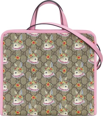 Gucci Beige Pink Gg Supreme Canvas Leather Tote Bag (Pre-Owned)