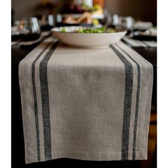 Solino Home Linen Table Runner for Dining Table, Holiday and Everyday Table Decor - French Stripe in Black And Natural at Nordstrom, Size Xx-Small