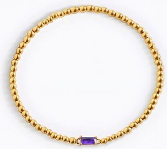 Mint & Lily Gold Beaded Birthstone Bracelet in February Amethyst at Nordstrom, Size 7.5