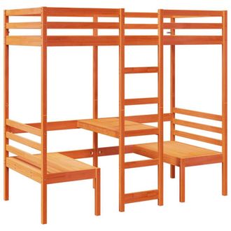 Berkfield Home Loft Bed Frame with Desk & Chairs Wax Brown 75x190cm Solid Wood Pine | Size: 75x190 cm