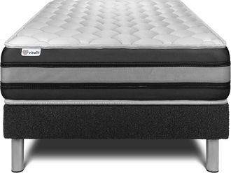 VITALIT Vitalit - Base Tapizada Negro + Colch&oacute;n Con Muelles Y Viscoel&aacute;stica 90 X 200