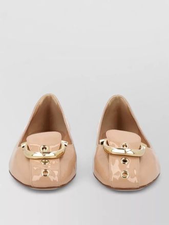 Ferragamo loafers patent finish gold tone buckle