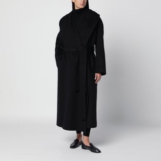 Toteme Cappotto lungo nero in lana con cappuccio