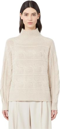 Max Mara H&oslash;jhalset striktr&oslash;je i uld og cashmere - Dames - Coltruien - Wit - S - Wol - Truien & Vesten