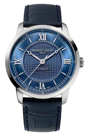 Frederique Constant Classics Automatic Leather Strap Watch, 38.5mm in Blue at Nordstrom