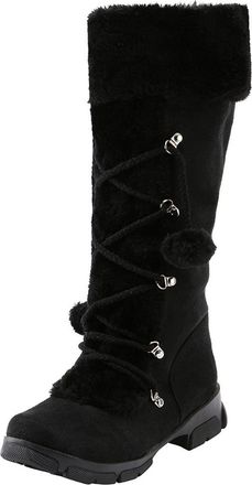 Generic Ladies Suede Mid Calf Boots, Ladies Long Suede Flat Boots Stylish Thick Fleece Lined Booties With Flat Sole Warm Lace Up Booties With Fluffy Collar Ou